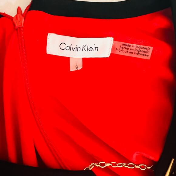 Calvin Klein Floral Printed Bell Sleeves Sheath Dress Size L Large Red Multi - Picture 3 of 6